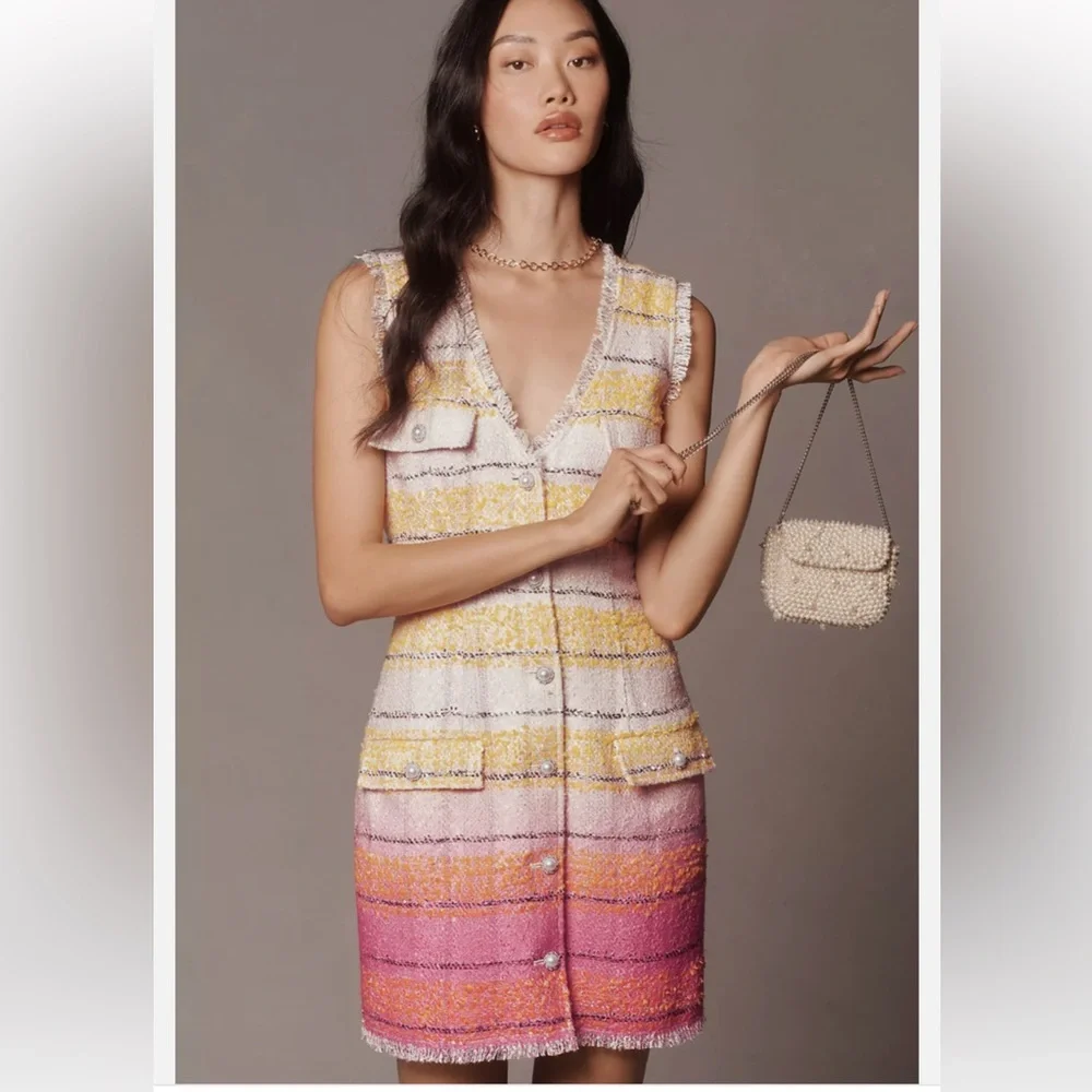 Anthro Maeve Sleeveless Tweed Mini Dress - Picture 2 of 5